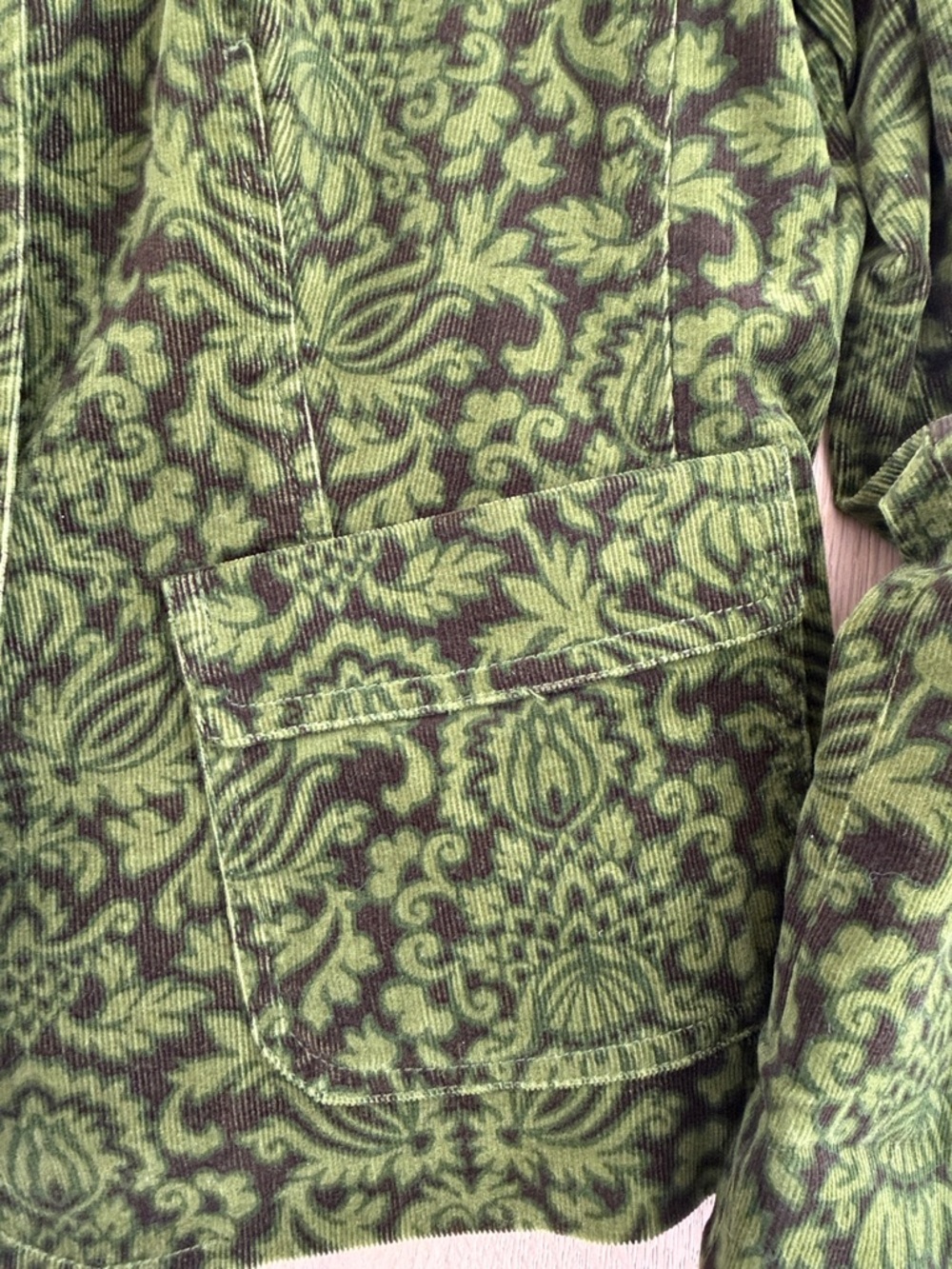 Talbots Vintage Olive Green Patterned Velvet Blazer Womens size 12P cotton - Picture 5 of 7